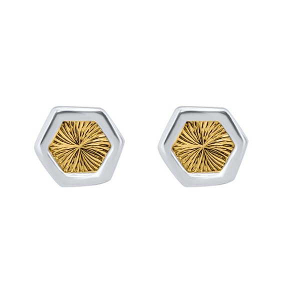 Brilliant Two Tone Sparkling Hexagon Studs Earring - Picture 2 of 3